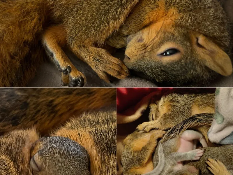 Hope the squirrel curled up with orphaned baby squirrels